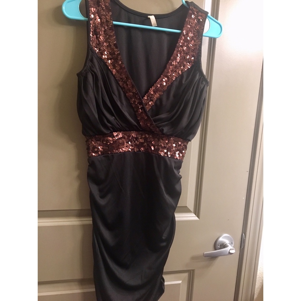 Chocolate brown party dress with sequins.